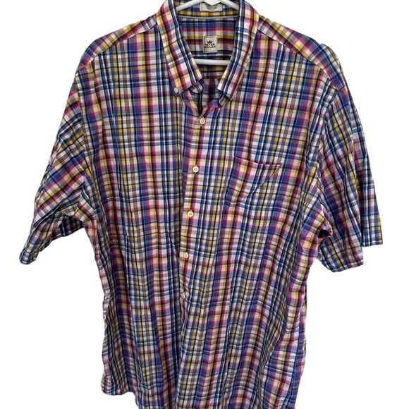 EUC Peter Millar Preppy Multicolor Plaid Short Sleeve Button-Up Shirt – Size XL - Picture 3 of 8